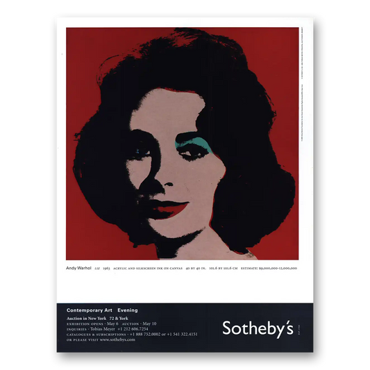 2005 Sothebys Andy Warhol Elizabeth Taylor Vintage Magazine Print Ad