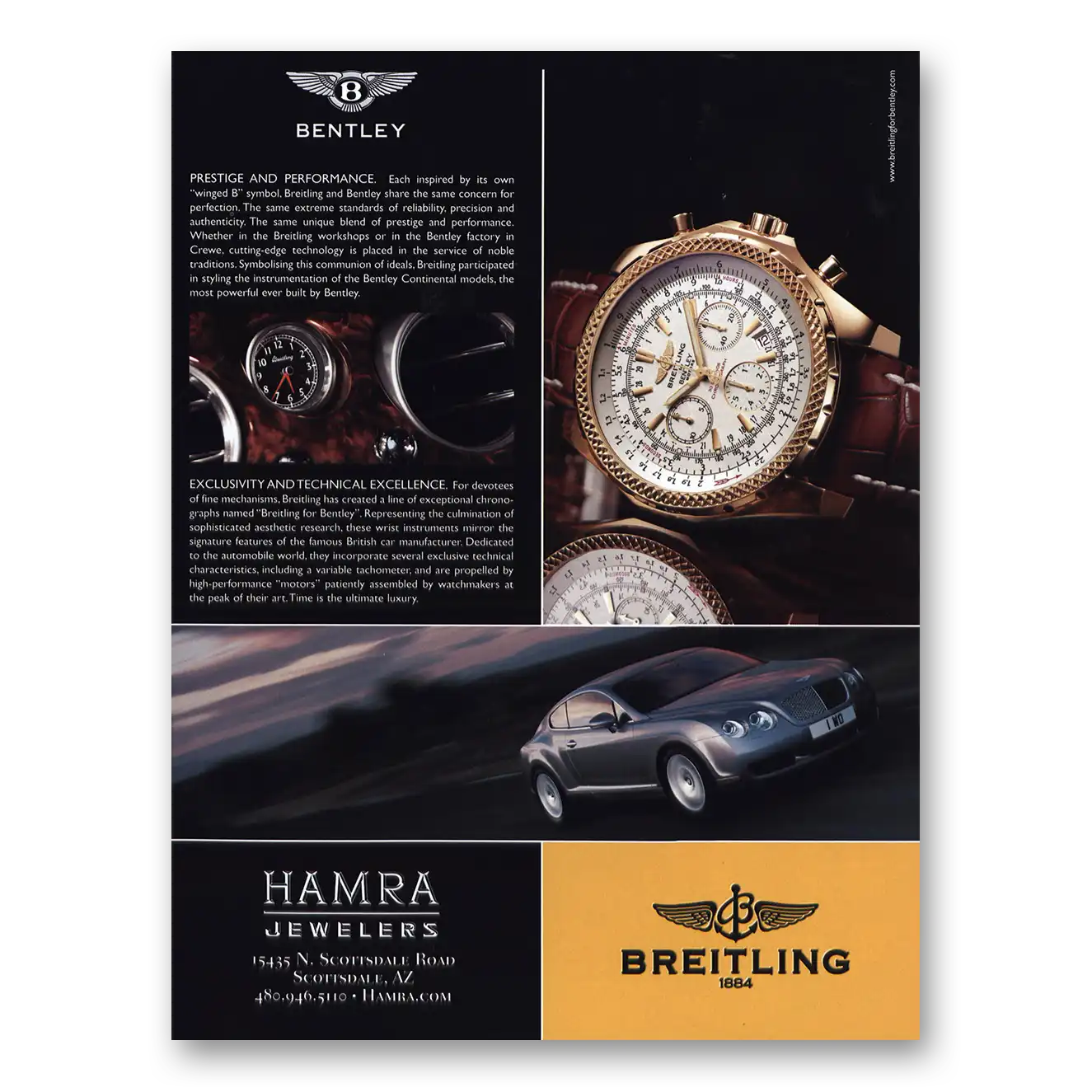 2006 Breitling Watch Bentley Prestige Performance Vintage Magazine Print Ad