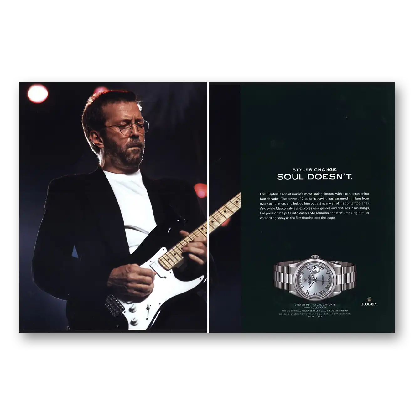 2006 Rolex Eric Clapton Styles Change Vintage Magazine Print Ad