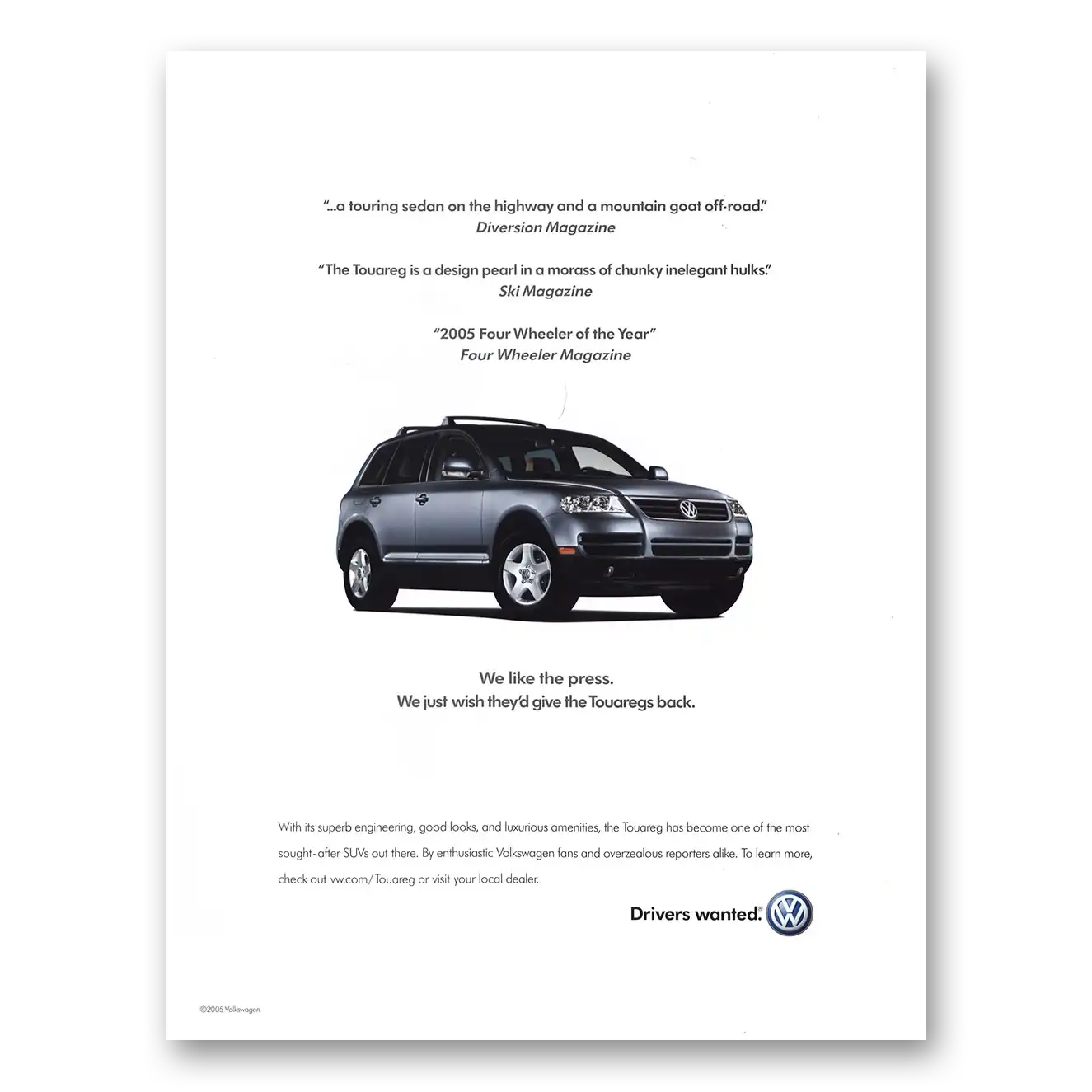 2006 Volkswagen Touareg We Like the Press Vintage Magazine Print Ad