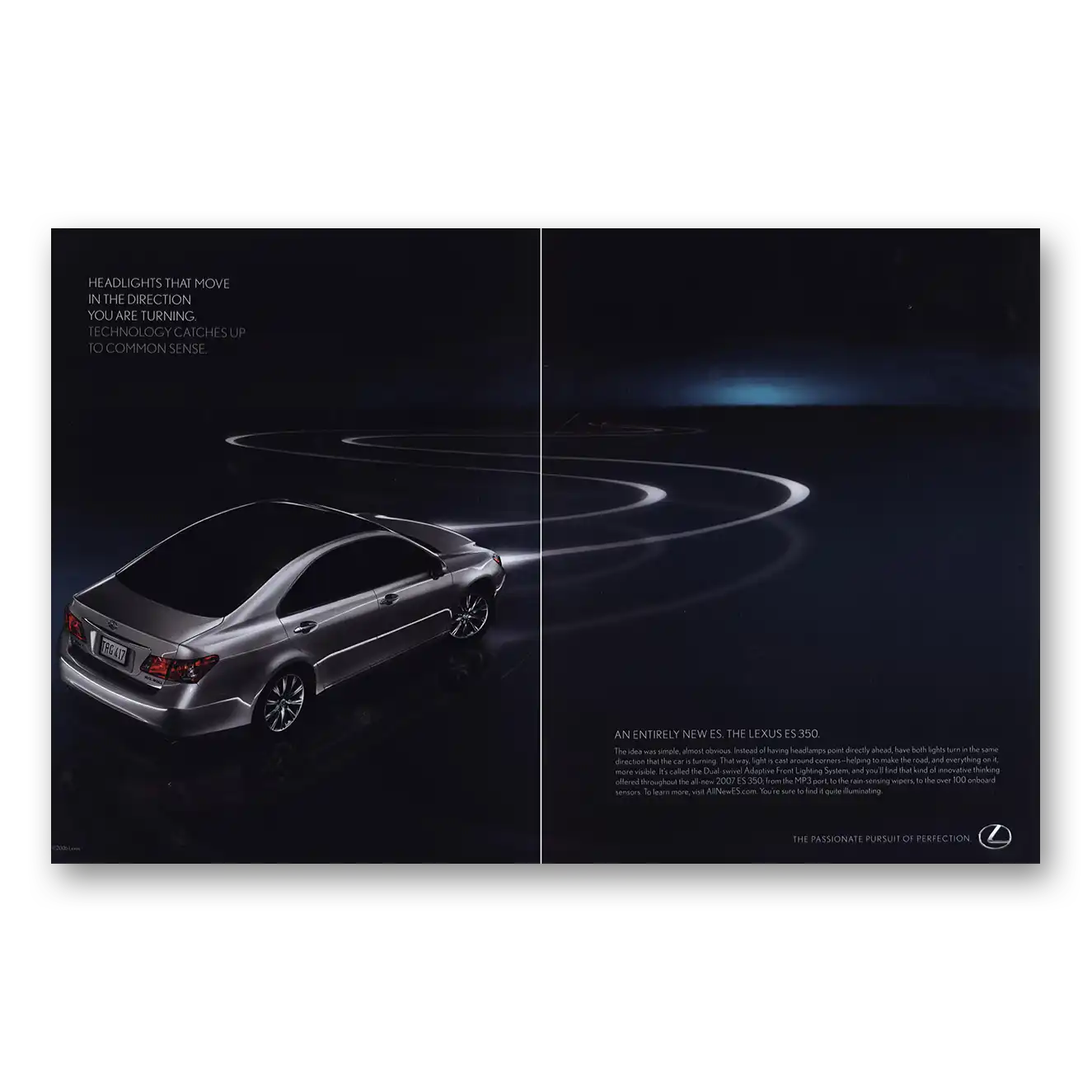 2007 Lexus ES350 Headlights That Move Vintage Magazine Print Ad