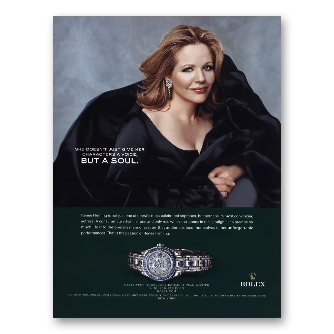 2007 Rolex Renee Fleming Vintage Magazine Print Ad