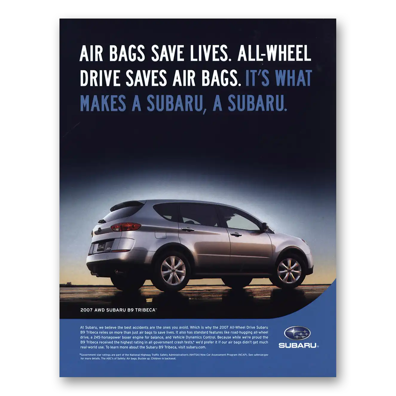 2007 Subaru Tribeca Air Bags Save Lives Vintage Magazine Print Ad