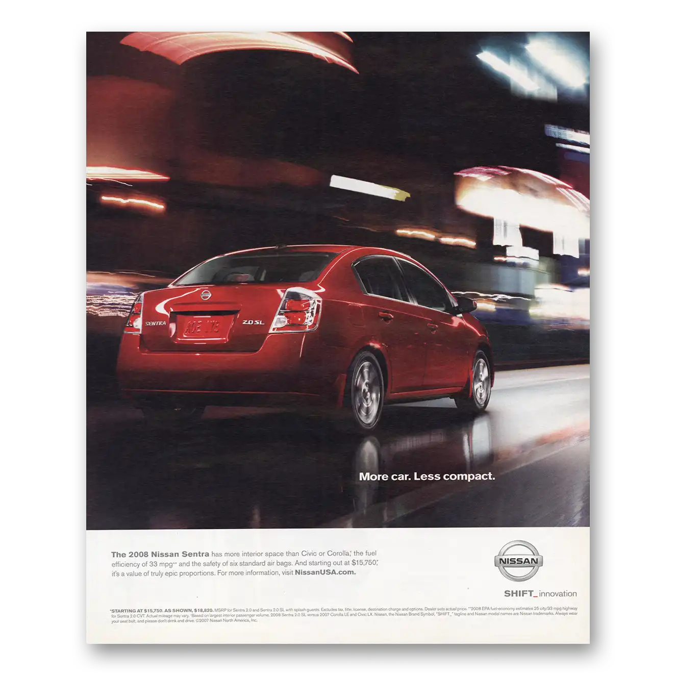 2008 Nissan Sentra More Car Less Compact Vintage Magazine Print Ad