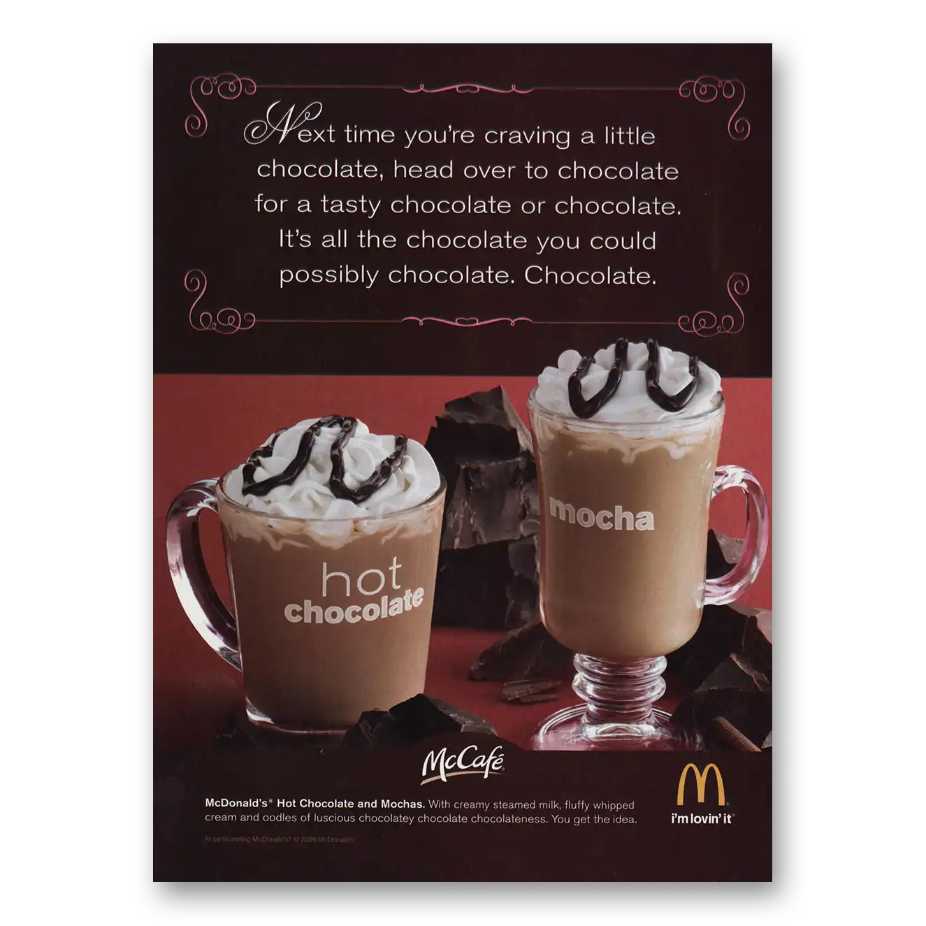 2009 McDonalds McCafe Hot Chocolate Vintage Magazine Print Ad