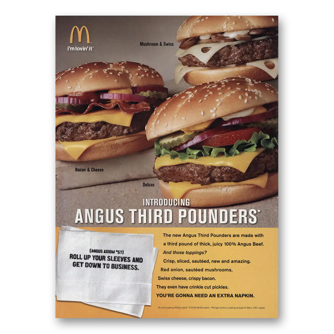 2009 McDonalds Angus Third Pounders Vintage Magazine Print Ad