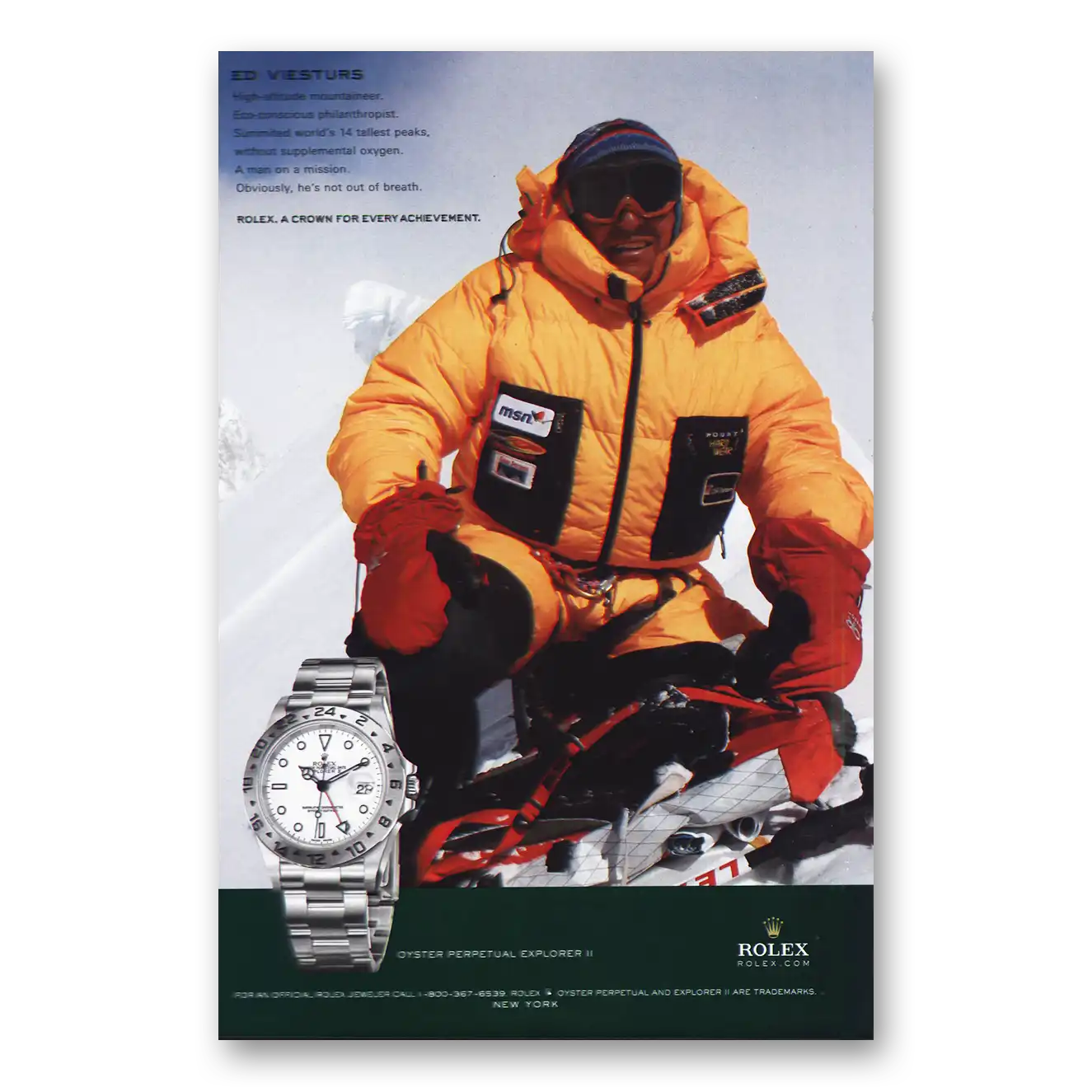 2009 Rolex Ed Viesturs Vintage Magazine Print Ad