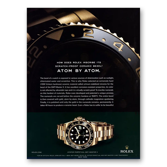 2009 Rolex Atom By Atom Ceramic Bezel Vintage Magazine Print Ad