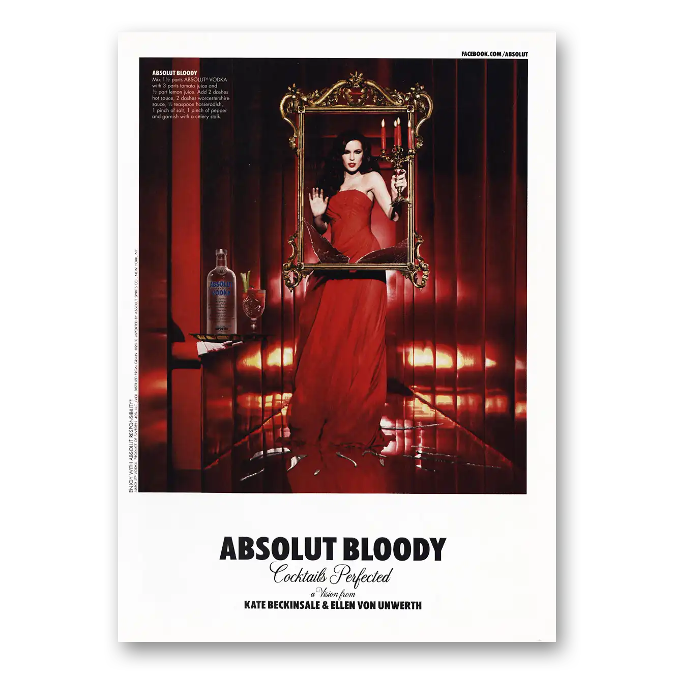 2010 Absolut Vodka Absolut Bloody Kate Beckinsale Vintage Magazine Print Ad