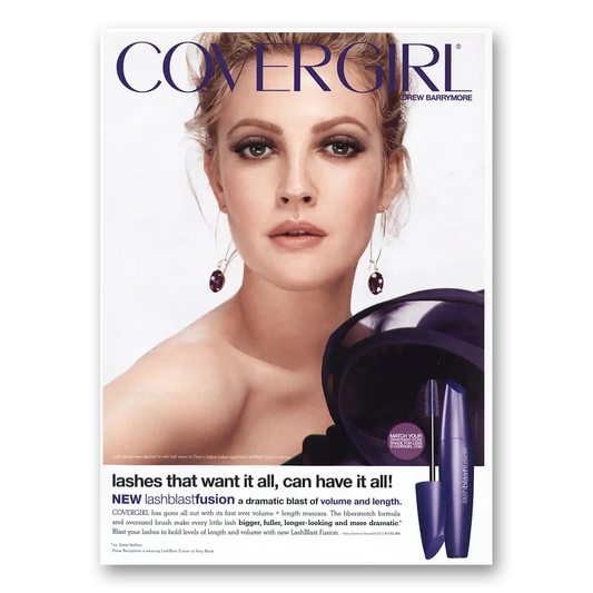 2010 Cover Girl Drew Barrymore Lash Blast Vintage Magazine Print Ad