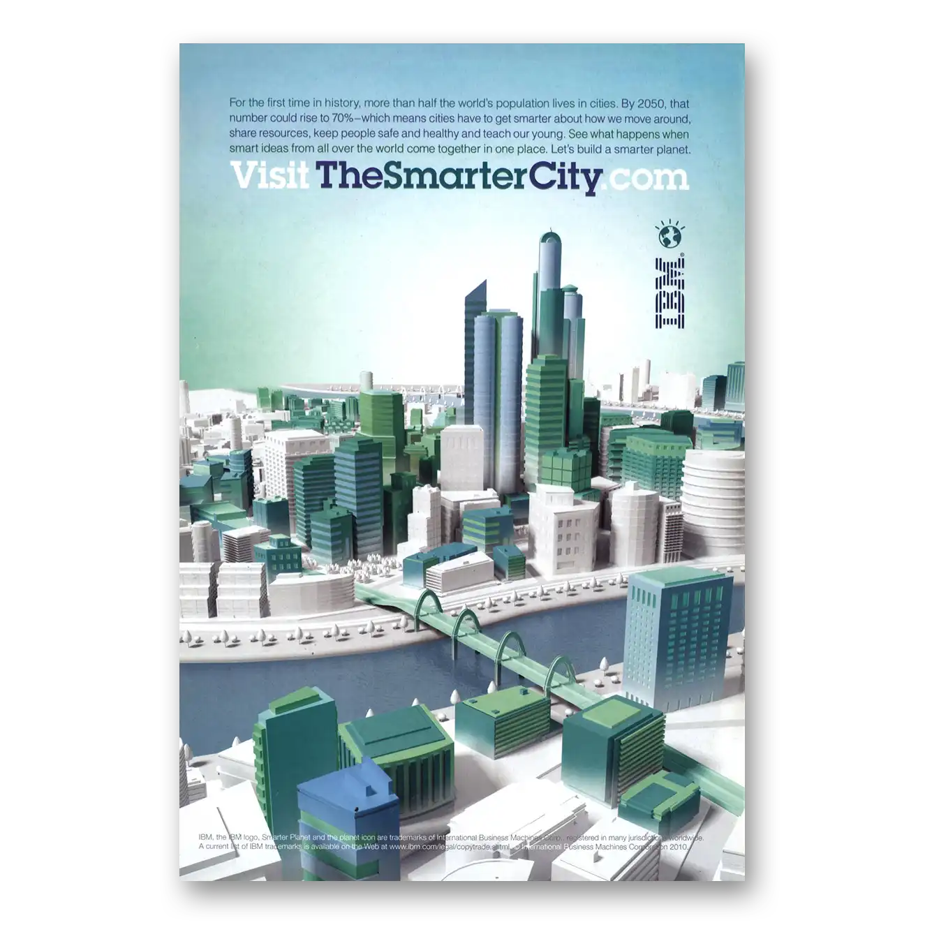 2010 IBM The Smarter City Vintage Magazine Print Ad