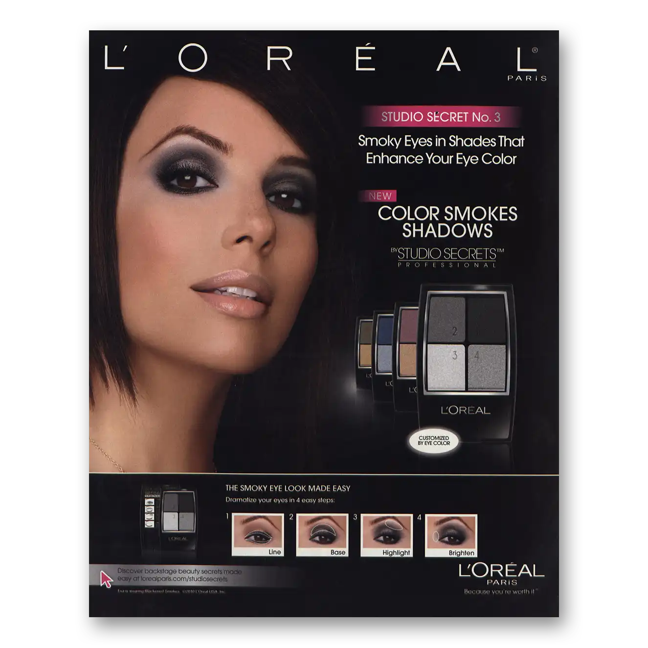 2010 Loreal Smoky Eyes Shades Enhance Vintage Magazine Print Ad