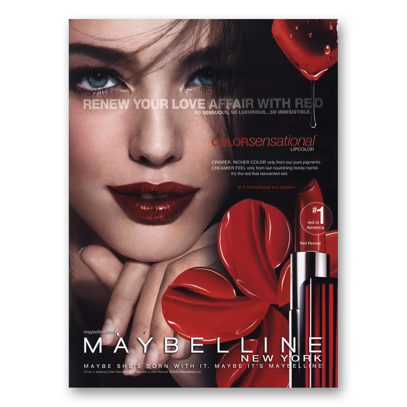 2010 Maybelline Love Affair With Red Vintage Magazine Print Ad