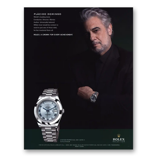 2010 Rolex Placido Domingo Vintage Magazine Print Ad