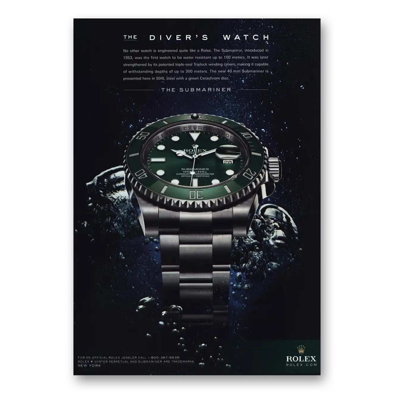 2010 Rolex The Divers Watch Vintage Magazine Print Ad