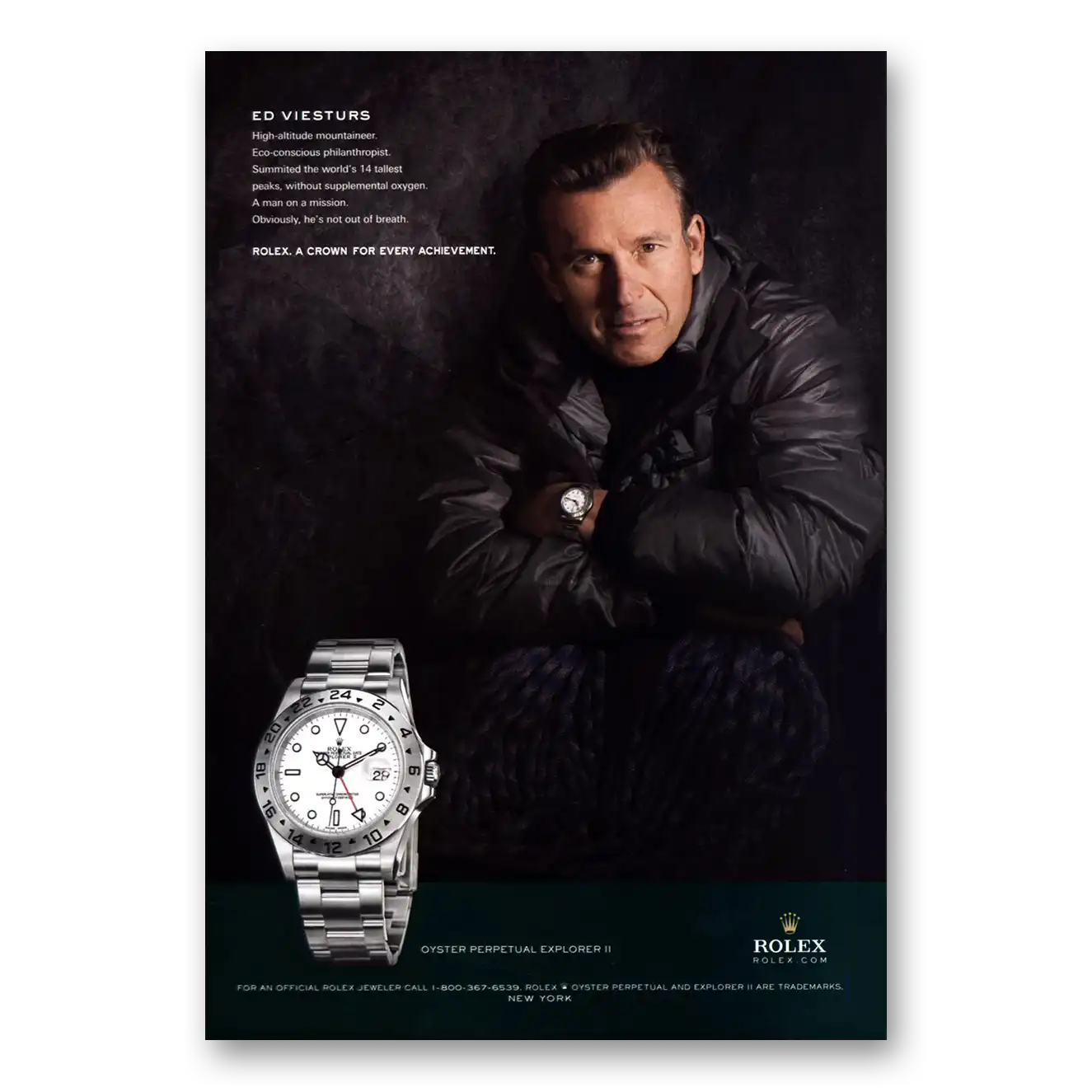 2010 Rolex Ed Viesturs Vintage Magazine Print Ad