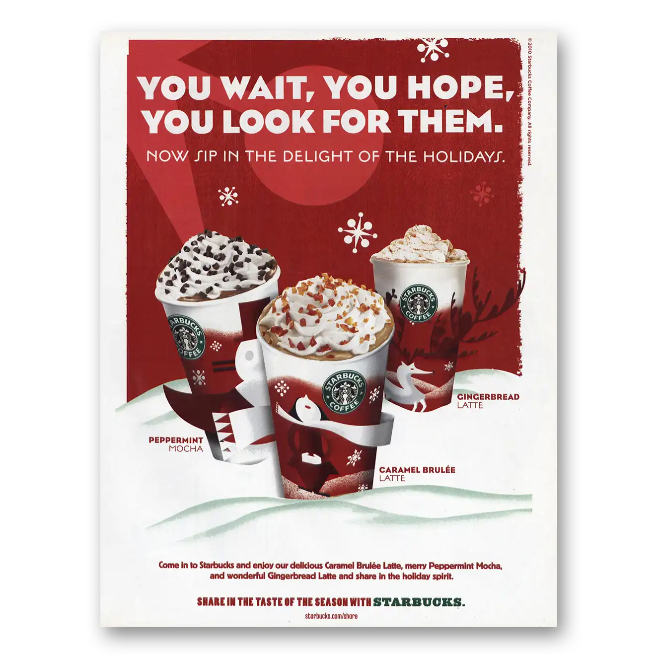 2010 Starbucks You Look for Them Christmas Cups Vintage Magazine Print Ad