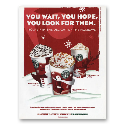 2010 Starbucks You Look for Them Christmas Cups Vintage Magazine Print Ad