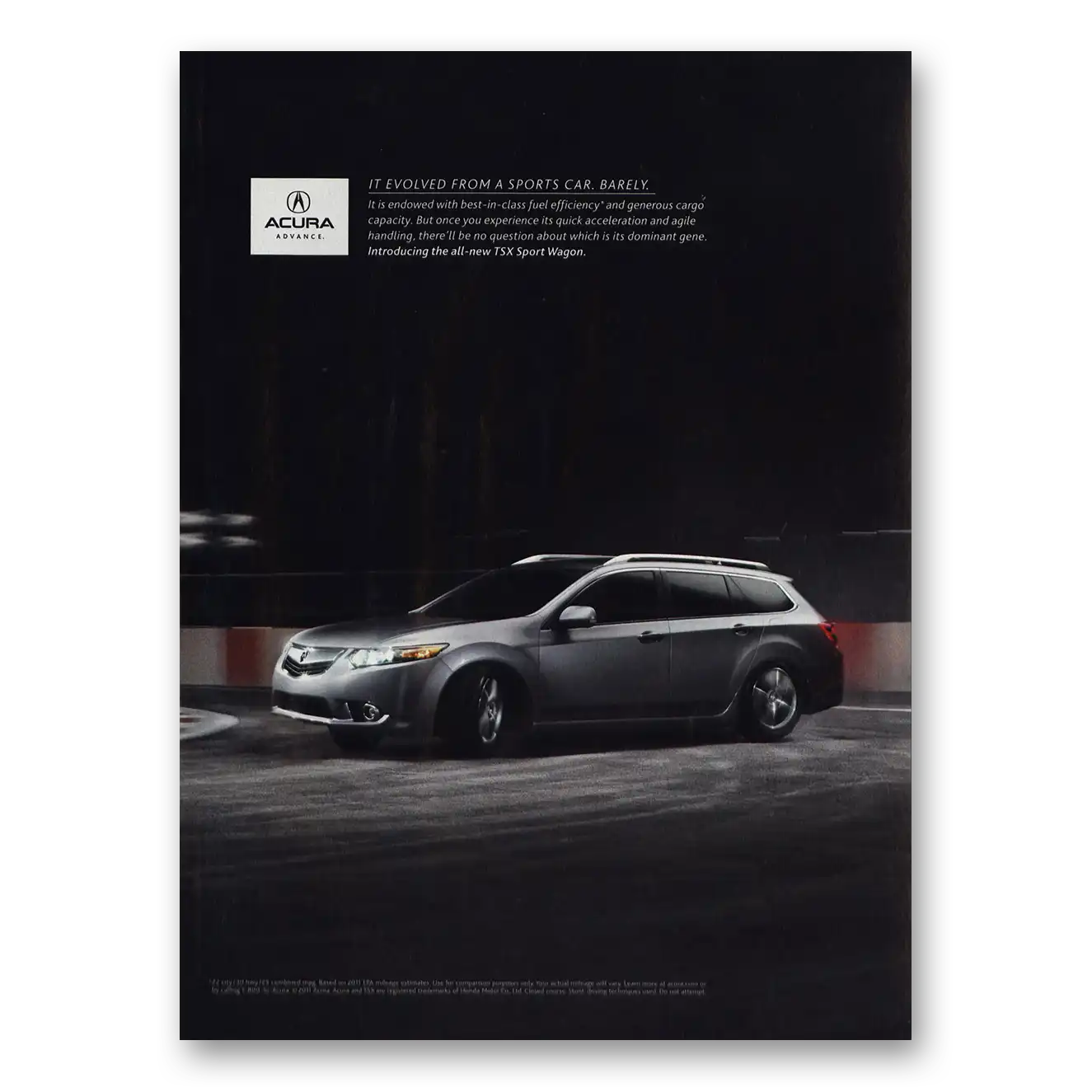 2011 Acura Evolved From Sports Car Barely Vintage Magazine Print Ad