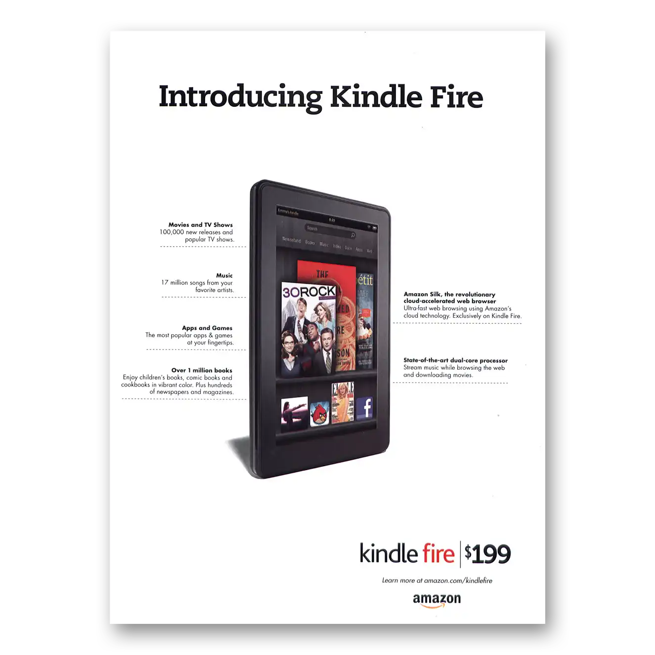 2011 Kindle Fire Amazon Vintage Magazine Print Ad