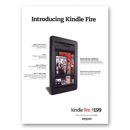 2011 Kindle Fire Amazon Vintage Magazine Print Ad