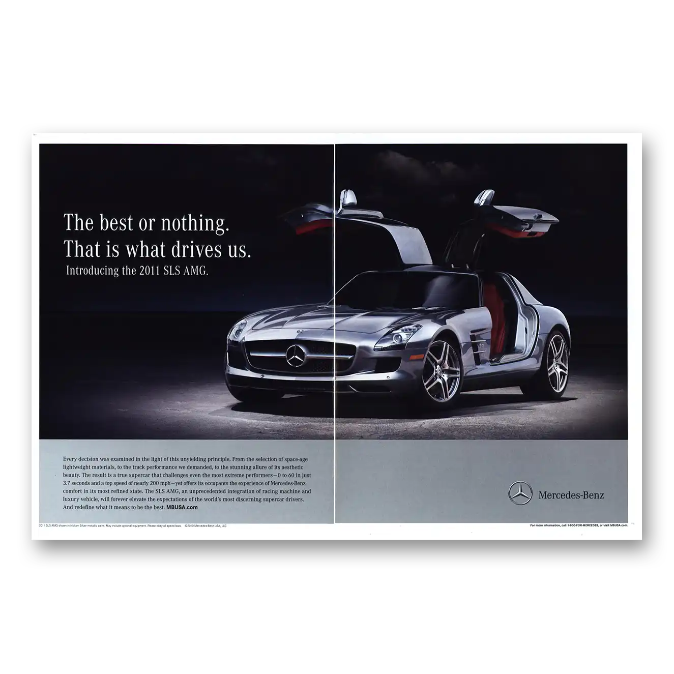 2011 Mercedes Benz SLS AMG Best or Nothing Vintage Magazine Print Ad