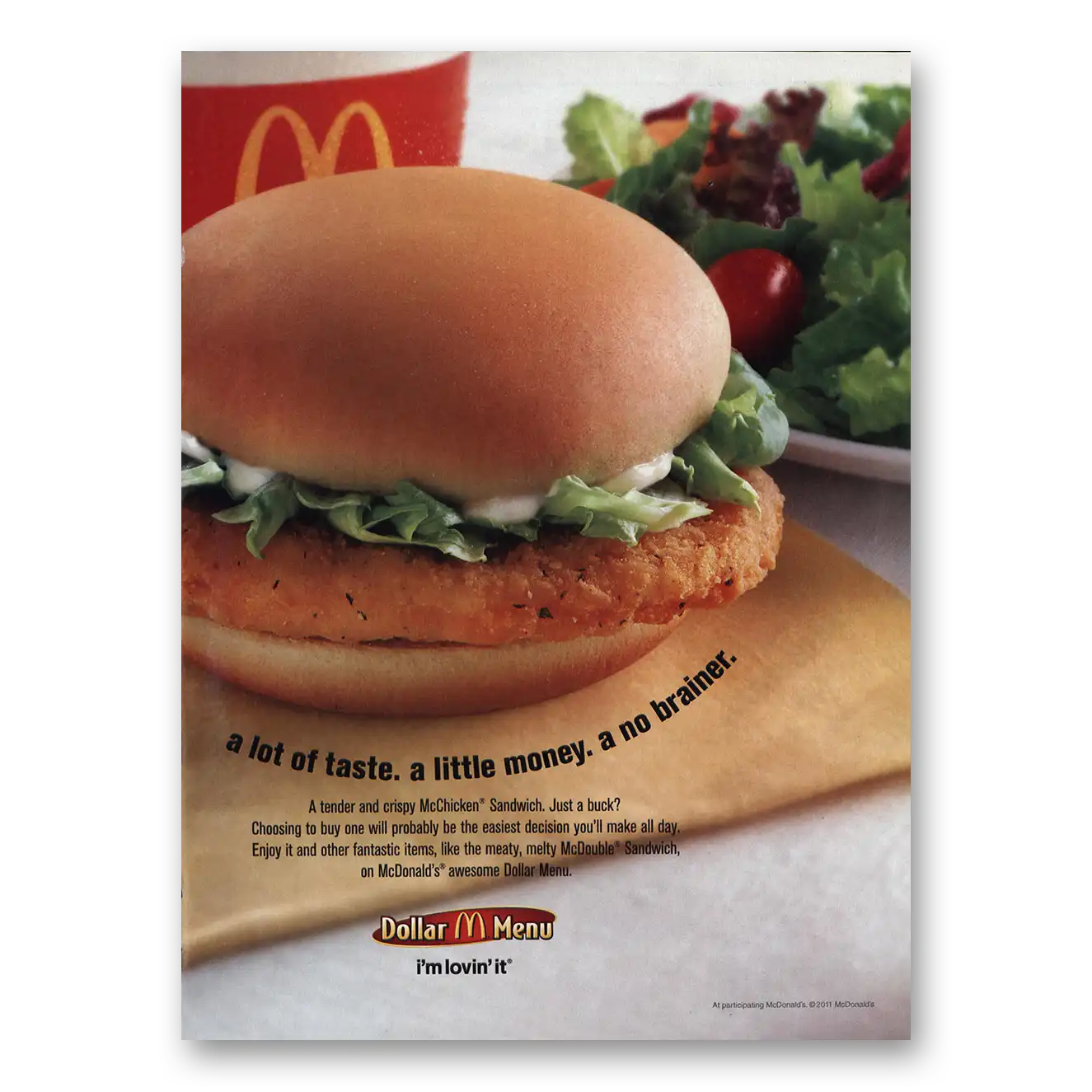 2011 McDonalds McChicken Lot of Taste Little Money Vintage Magazine Print Ad