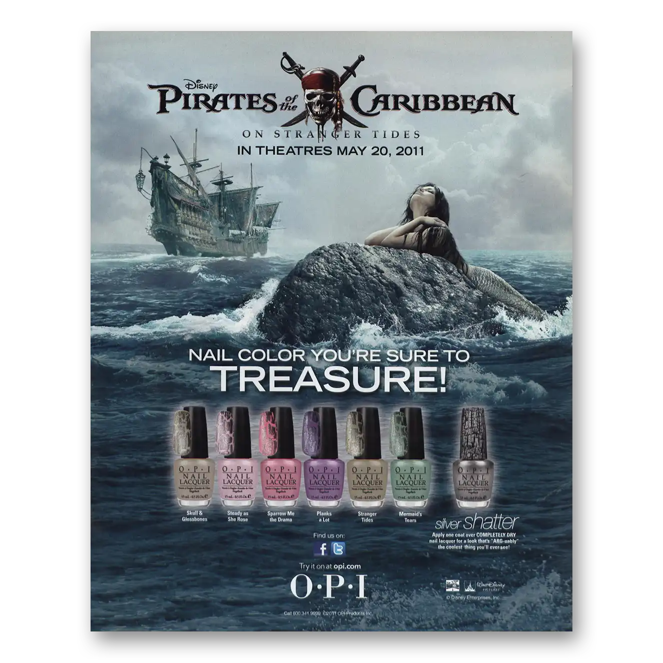 2011 OPI Disney Pirates of the Caribbean Vintage Magazine Print Ad