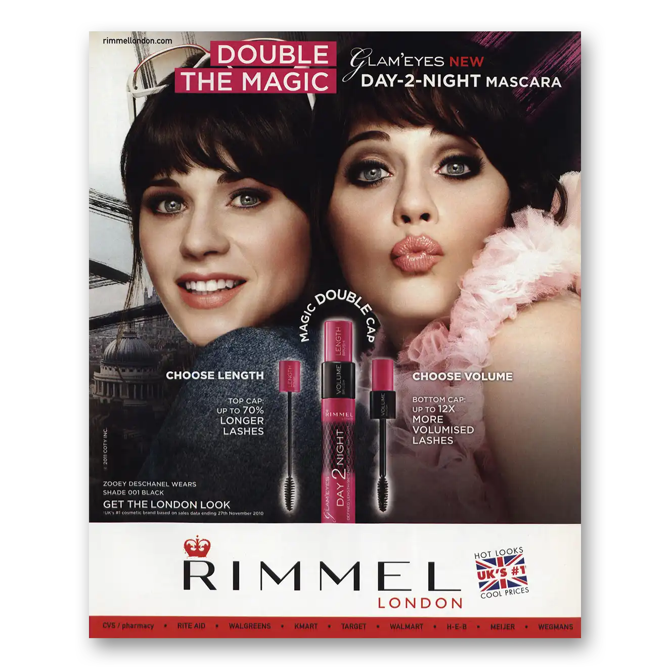 2011 Rimmel London Zoey Deschanel Vintage Magazine Print Ad