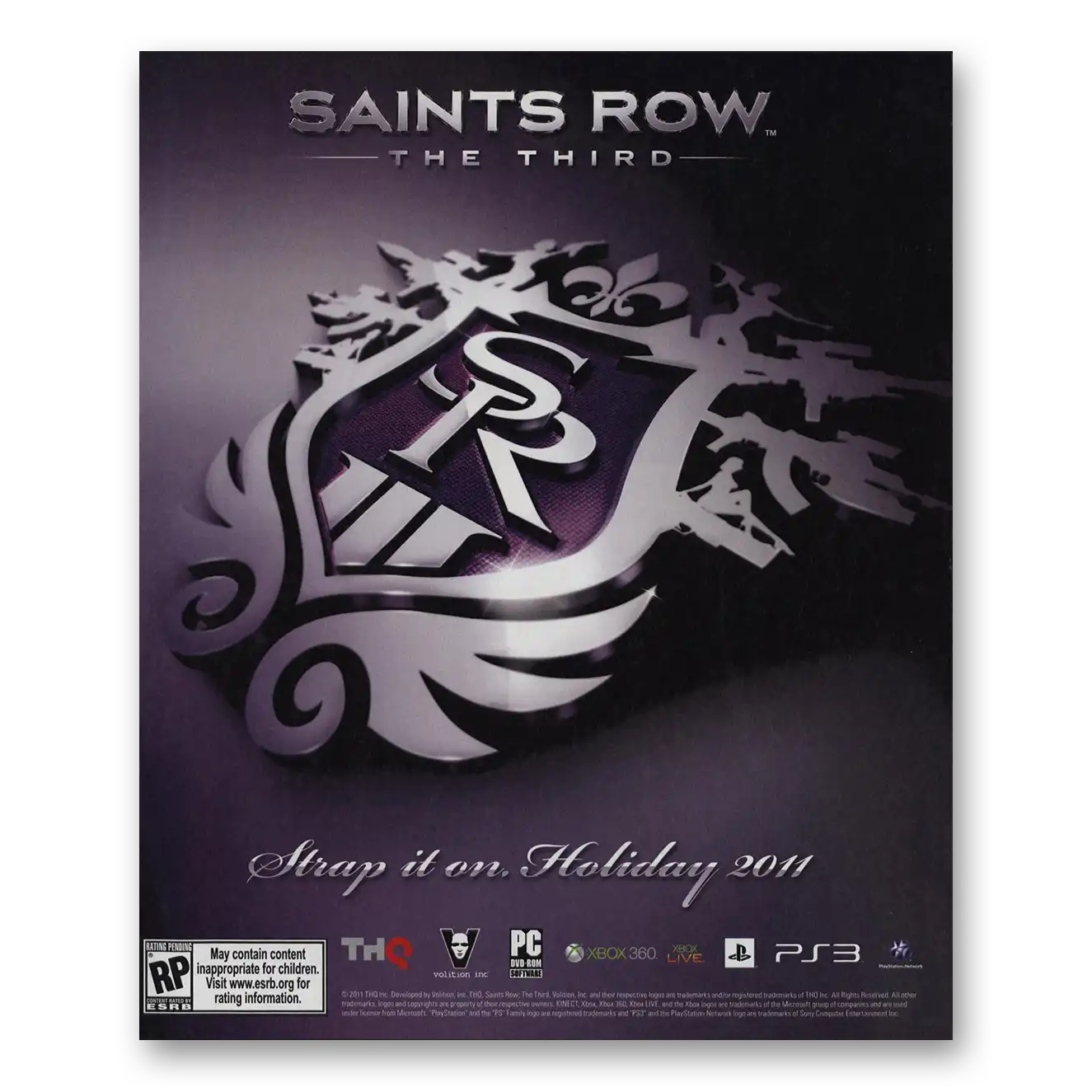 2011 Saints Row Video Game Promo Strap It On Vintage Magazine Print Ad