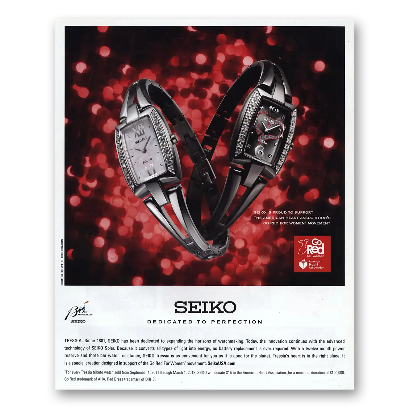 2011 Seiko Tressia Dedicated to Perfection Vintage Magazine Print Ad