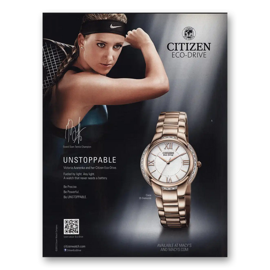 2012 Citizen Watch Victoria Azarenka Unstoppable Vintage Magazine Print Ad