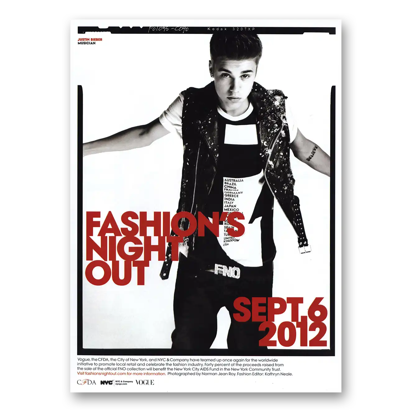 2012 Fashions Night Out Justin Bieber Vintage Magazine Print Ad