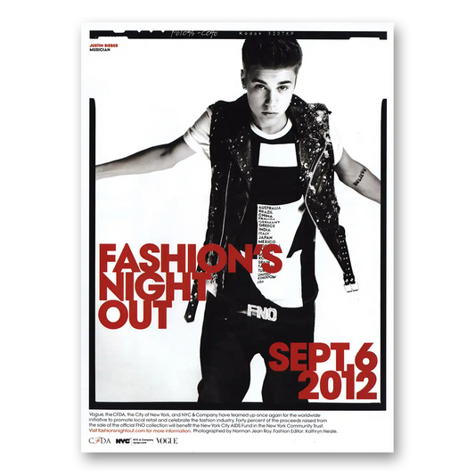 2012 Fashions Night Out Justin Bieber Vintage Magazine Print Ad