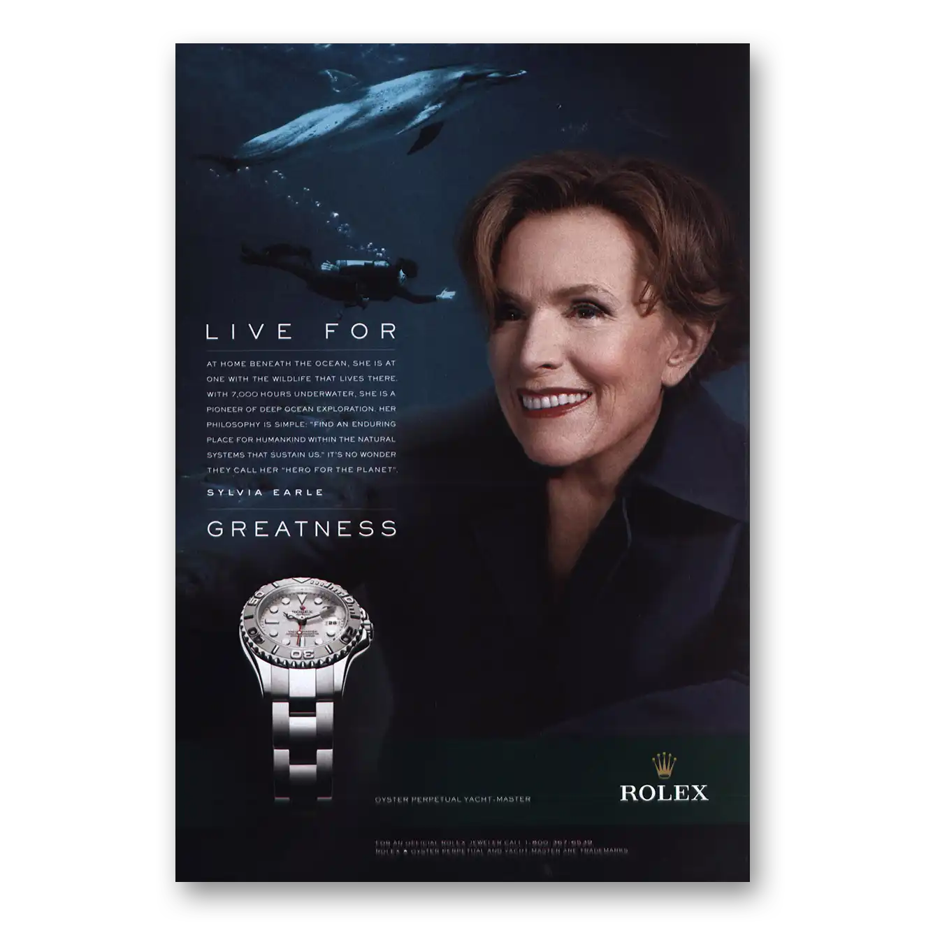 2012 Rolex Sylvia Earle Greatness Vintage Magazine Print Ad