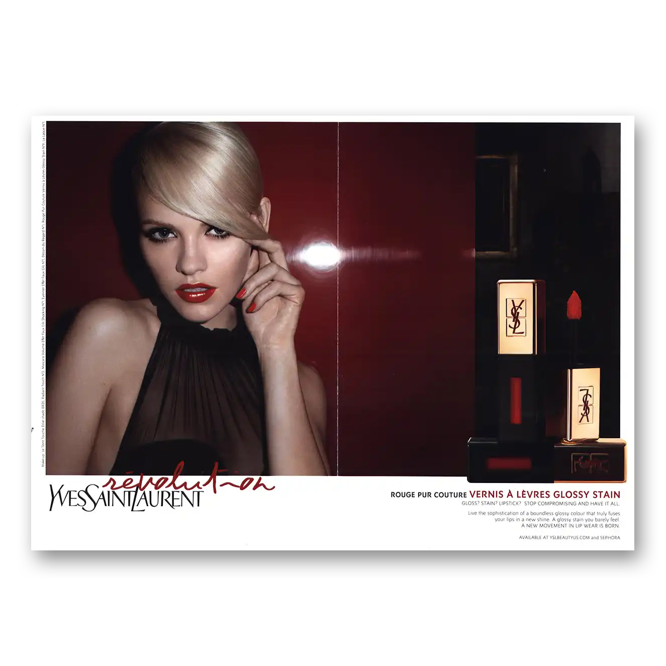 2012 Yves Saint Laurent Vernis A Levres Glossy Stain Vintage Magazine Print Ad