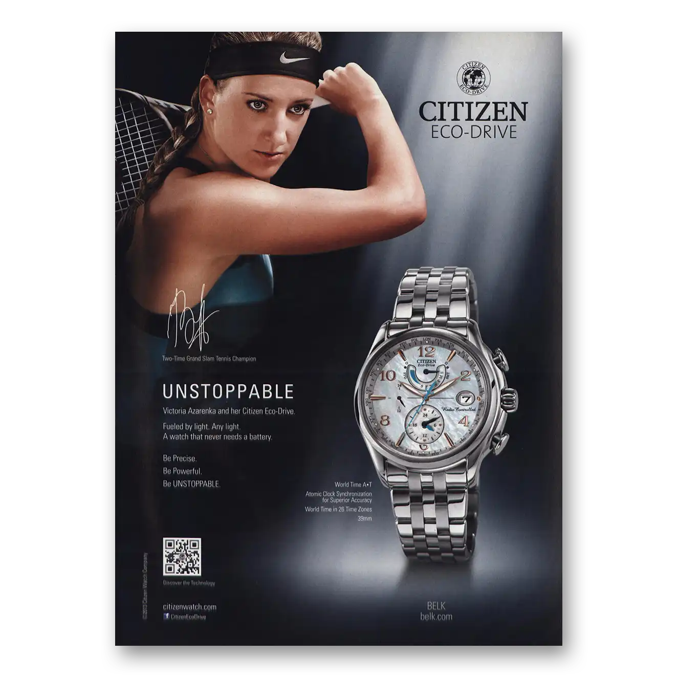 2013 Citizen Watch Victoria Azarenka Unstoppable Vintage Magazine Print Ad