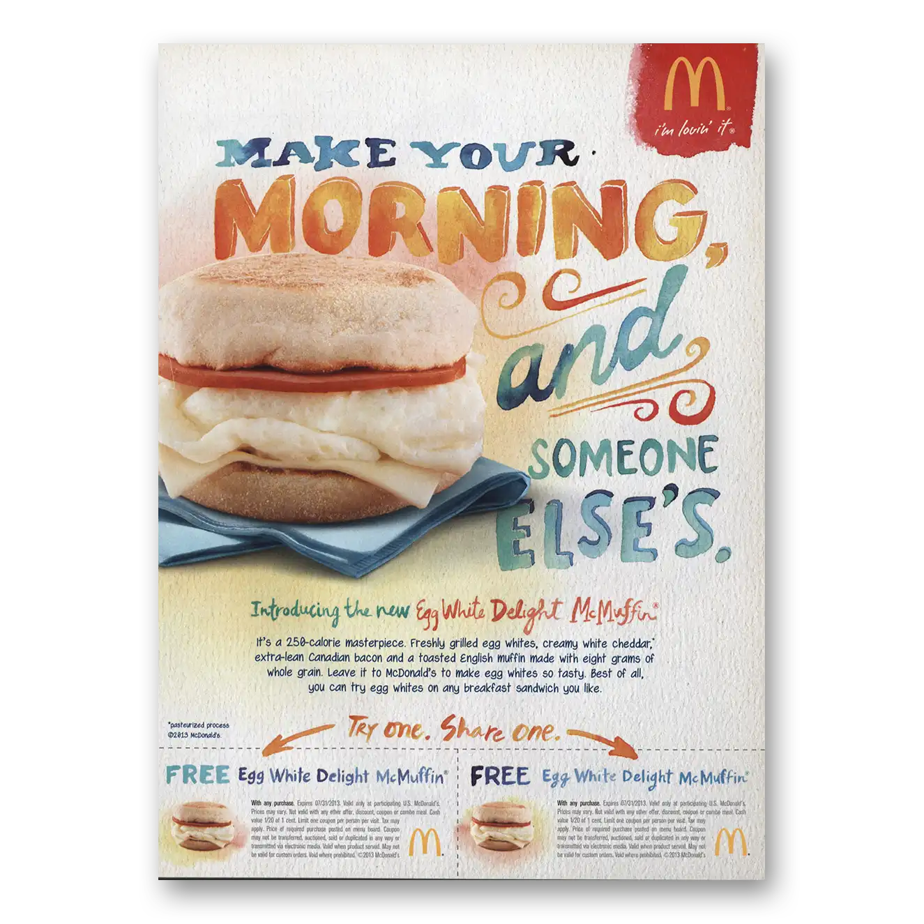 2013 McDonalds Make Your Morning Coupon Vintage Magazine Print Ad