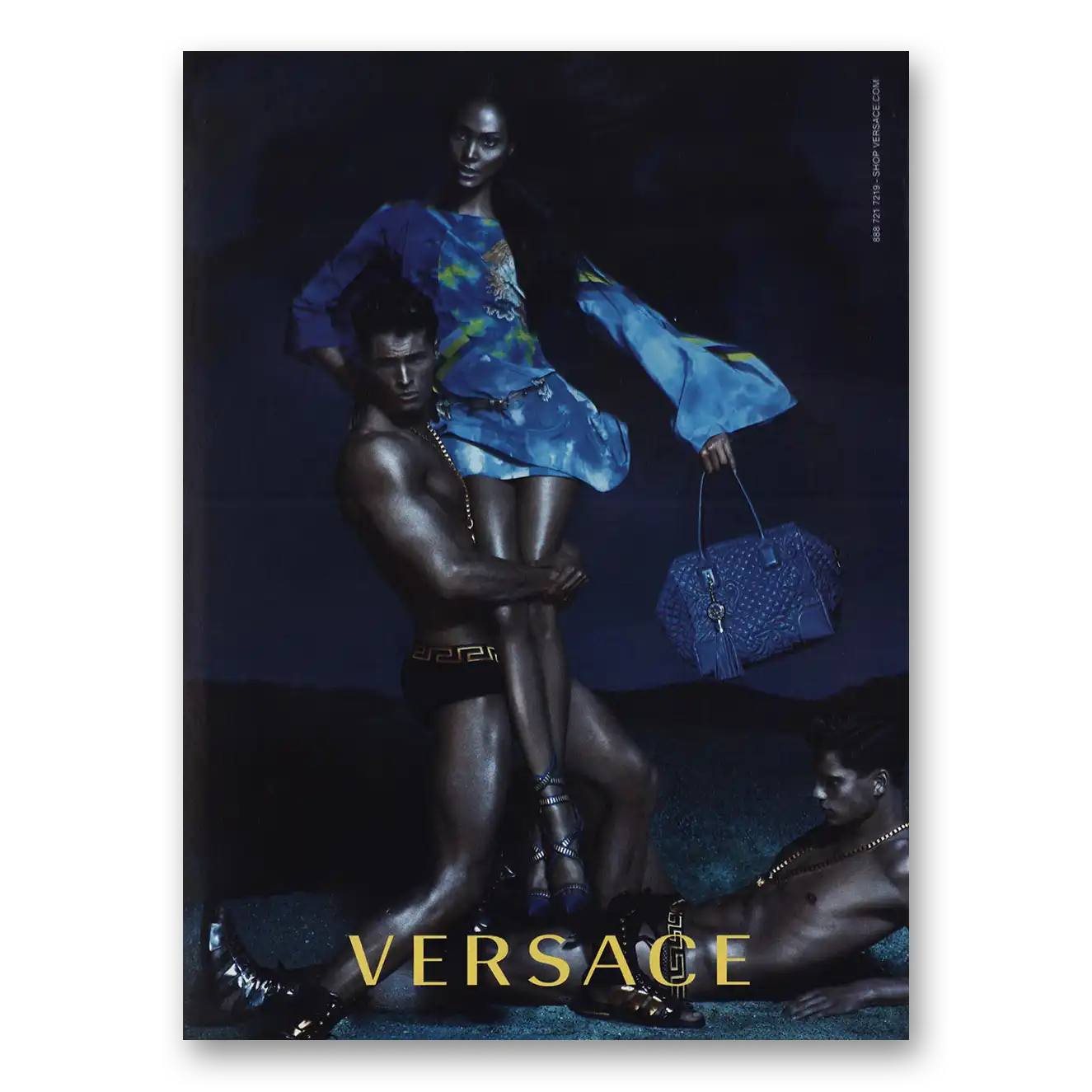 2013 Versace Blue Purse Dress Vintage Magazine Print Ad