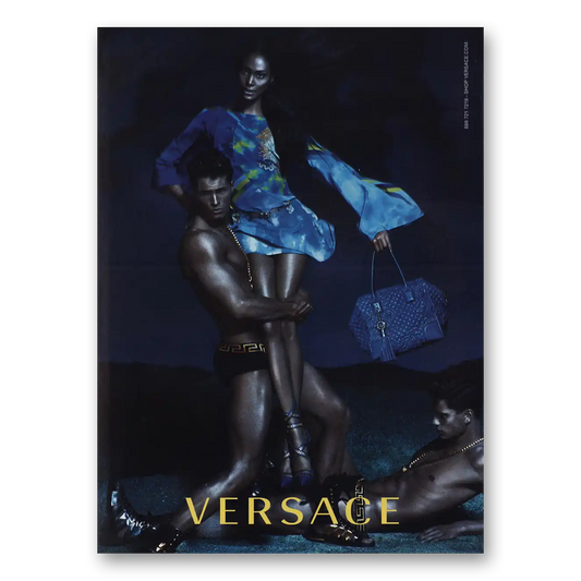 2013 Versace Blue Purse Dress Vintage Magazine Print Ad