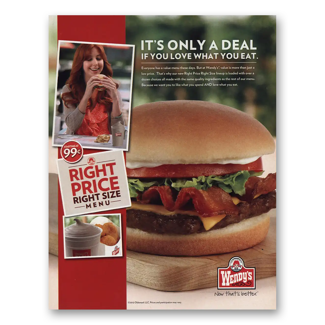 2013 Wendys Its Only Deal If You Love What You Eat Vintage Magazine Print Ad