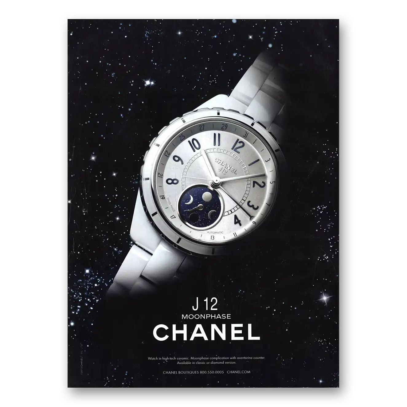 2014 Chanel J12 Moonphase Watch Vintage Magazine Print Ad