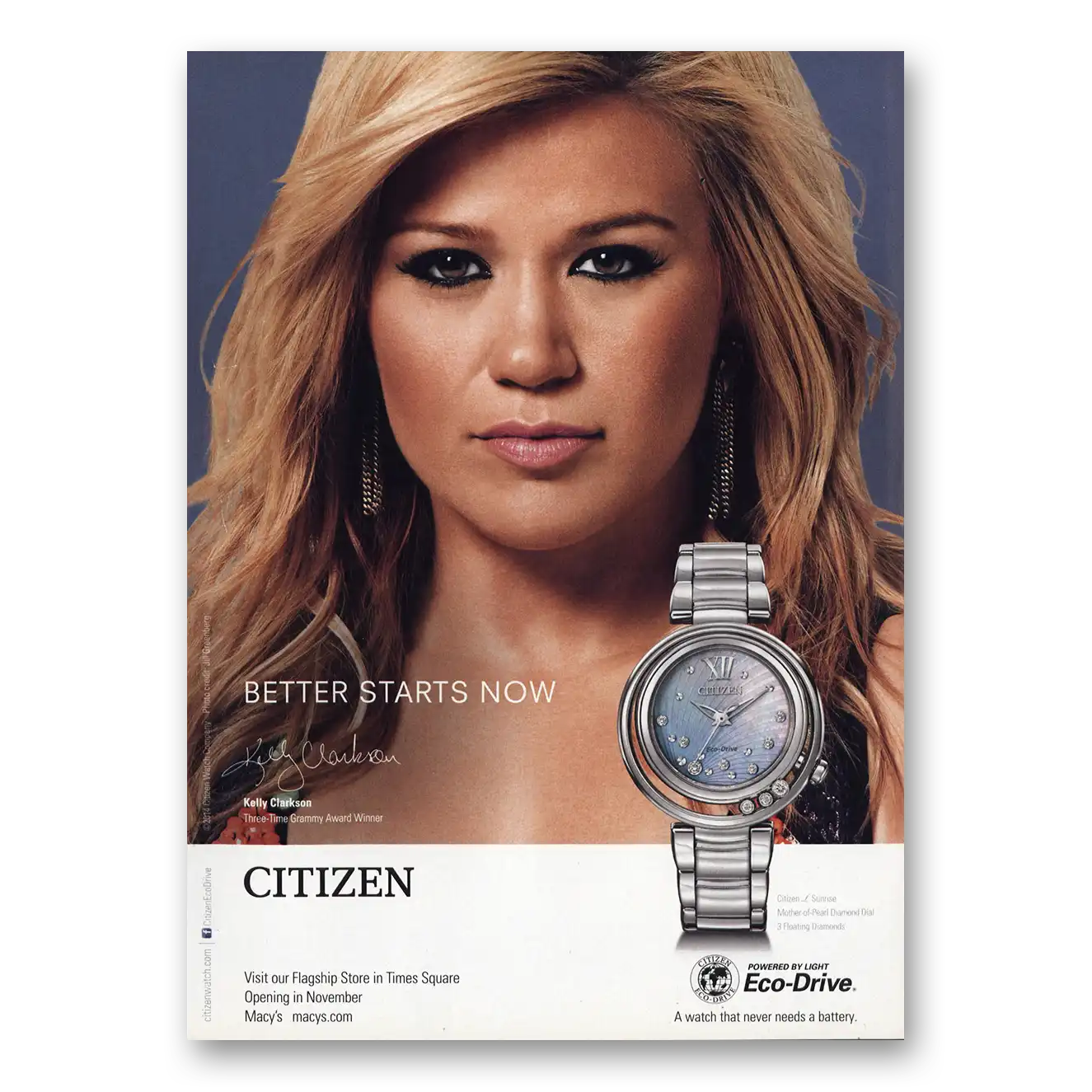 2014 Citizen Watch Kelly Clarkson Vintage Magazine Print Ad