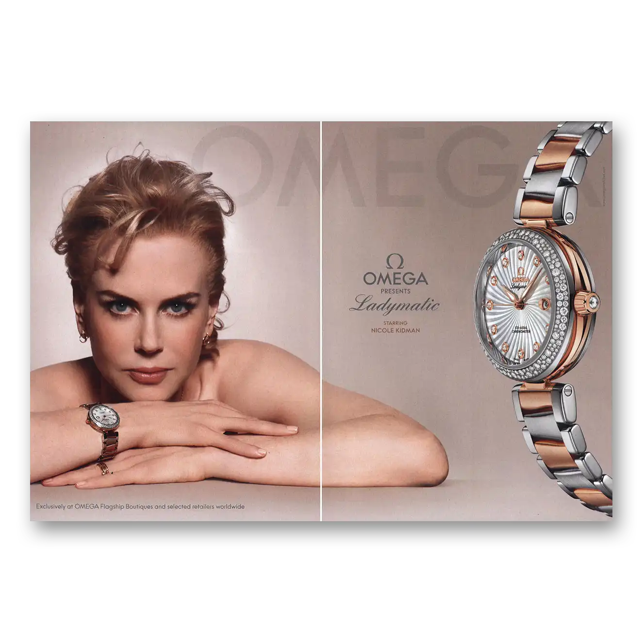 2014 Omega Watch Ladymatic Nicole Kidman Vintage Magazine Print Ad