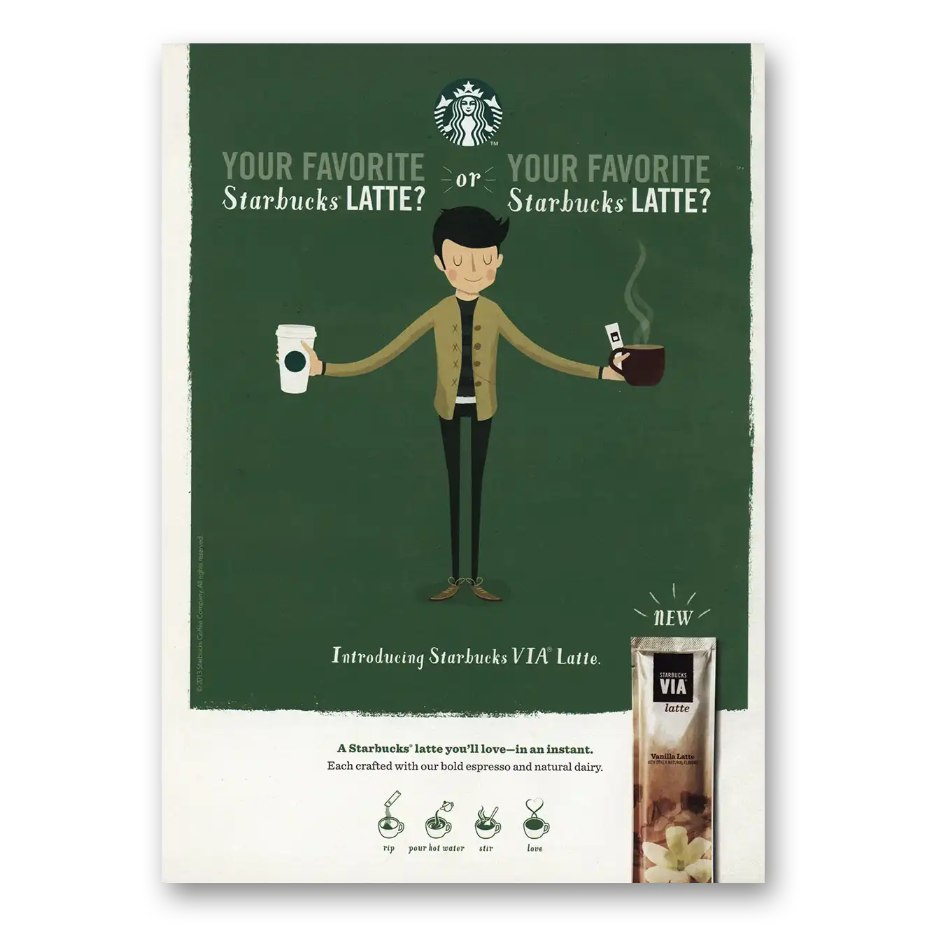 2014 Starbucks Favorite Latte Vintage Magazine Print Ad