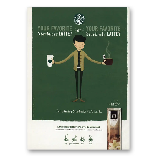 2014 Starbucks Favorite Latte Vintage Magazine Print Ad