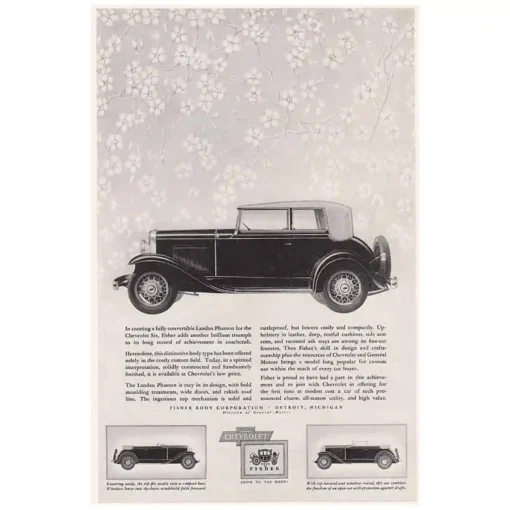 1931 Body Fisher 1930s vintage ad Fisher Body Chevrolet Lanau Phaeton Vintage Print Ad