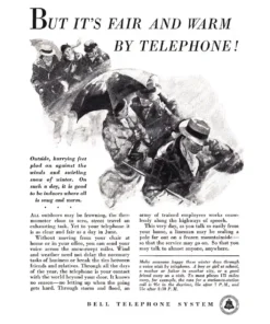 1934 Bell Telephone print ad But Its Fair and Warm By Telephone Vintage Print Ad