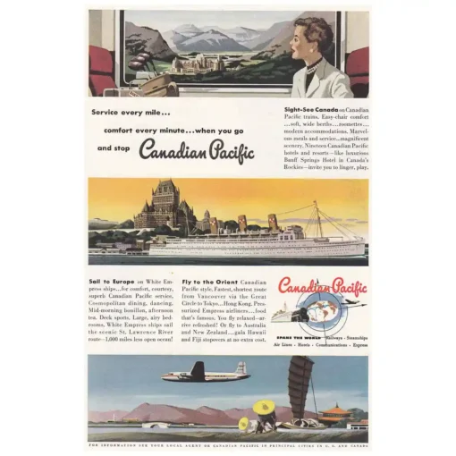 1950 Canadian Pacific 1950s print ads Service Every Mile Vintage Print Ad