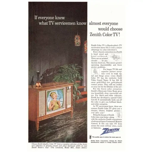 1963 Zenith TV advertising Lombardi Model Vintage Print Ad